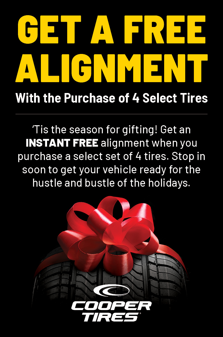 Free alignment with the purchase of Cooper Tires